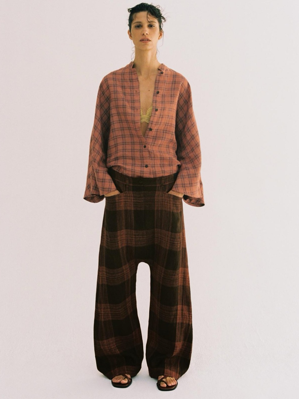 NWT Zara Checked Linen Shirt ZW Collection - Picture 3 of 11